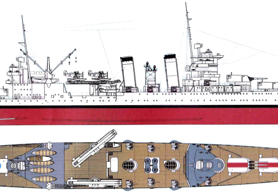Cruiser USS CA-39 Quincy 1940 [Heavy Cruiser] - drawings, dimensions, pictures